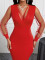 Mesh long sleeved solid color foreign trade elegant slim fit women's dress with wrapped buttocks