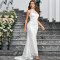New solid color lace elegant slim fit European and American backless sleeveless dress with hip wrap and trailing party evening gown