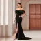 New solid color shoulder bag with hip slit, foreign trade small tail, backless sequin party evening dress