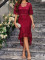 New Solid Color Lace Mid Sleeve European and American Bag Hip Elegant Slimming Amazon Women's Dress