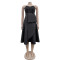 Fashion women's solid color sleeveless mid length dress new