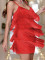New solid color V-neck camisole backless European and American backless sexy tassel party dress