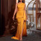 Solid color slim fit lace up slit sleeveless small trailing women's evening gown