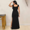 Fashion women's V-neck sleeveless long slit dress