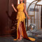 Solid color slim fit lace up slit sleeveless small trailing women's evening gown
