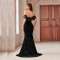 New solid color shoulder bag with hip slit, foreign trade small tail, backless sequin party evening dress