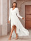 New solid color V-neck European and American irregular skirt long sleeved elegant slim fit women's dress