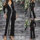 Lace up sequin V-neck slim straight leg pants women's jumpsuit