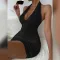 New summer V-neck sexy backless hanging neck slim fit solid color sleeveless hip hugging short dress