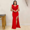Fashion women's V-neck sleeveless long slit dress
