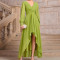 New solid color V-neck European and American irregular skirt long sleeved elegant slim fit women's dress