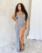 Fashionable strapless sleeveless slit waistband slim knit dress