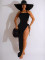Fashionable strapless sleeveless slit waistband slim knit dress