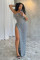 Fashionable strapless sleeveless slit waistband slim knit dress