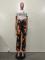 Fashionable digital printed perforated cross work suit straight leg pants