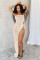 Fashionable strapless sleeveless slit waistband slim knit dress