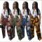 Fashionable digital printed perforated cross work suit straight leg pants