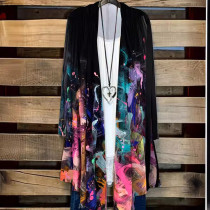New product elegant style mixed color printed loose casual cardigan jacket