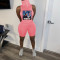 Two piece set of printed cotton veil top and sweat absorbing sports shorts