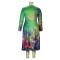 Explosive minimalist casual style retro floral print dress long skirt