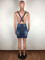 Strap, backless denim, wash and spray white sexy dress