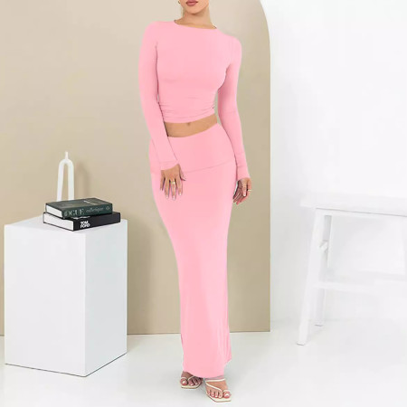 Sexy slim fit two-piece short sleeved long skirt set