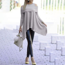 New Large Size Elegant Off Shoulder Irregular Solid Color Large Size Top