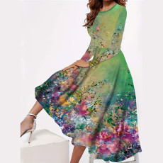 Explosive minimalist casual style retro floral print dress long skirt