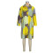New product elegant style yellow green color blocked printed casual dress