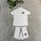 Fashionable and casual women's embossed+embroidered short sleeved shorts set (including knitted waistband)