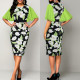 Elegant lotus leaf sleeve round neck floral print dress