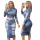 Fashionable and trendy denim print jumpsuit