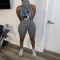 Two piece set of printed cotton veil top and sweat absorbing sports shorts