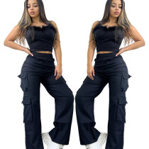 New fashion trend multi pocket solid color work pants