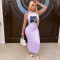 Printed sleeveless one-piece mask dress, nightclub long skirt