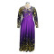 Elegant temperament, purple yellow contrasting print plus size dress