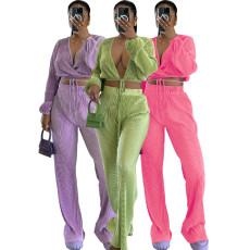Comfortable, casual, sexy, hanging pleated fabric wide leg pants set