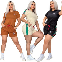 Summer new minimalist embroidered short sleeved shorts set