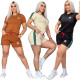 Summer new minimalist embroidered short sleeved shorts set