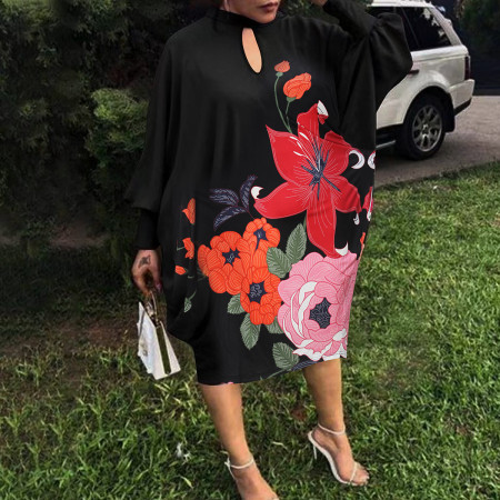 New product elegant style floral print plus size dress mid skirt