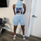 Two piece set of printed cotton veil top and sweat absorbing sports shorts