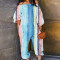 Retro commuting color blocked off shoulder one neck loose jumpsuit
