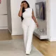 Solid color sleeveless pleated wide leg jumpsuit