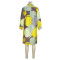 New product elegant style yellow green color blocked printed casual dress