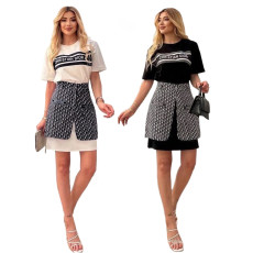 Fashion casual printed T-shirt short sleeved+short skirt two-piece set