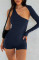 Spring women's solid color sexy backless hanging neck single shoulder sleeve sports jumpsuit