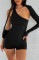 Spring women's solid color sexy backless hanging neck single shoulder sleeve sports jumpsuit