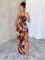New chest wrapped floral print high slit long dress