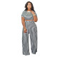 Large size short sleeved striped two-piece set in two colors