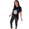 Personalized cartoon printed short sleeved casual two-piece set